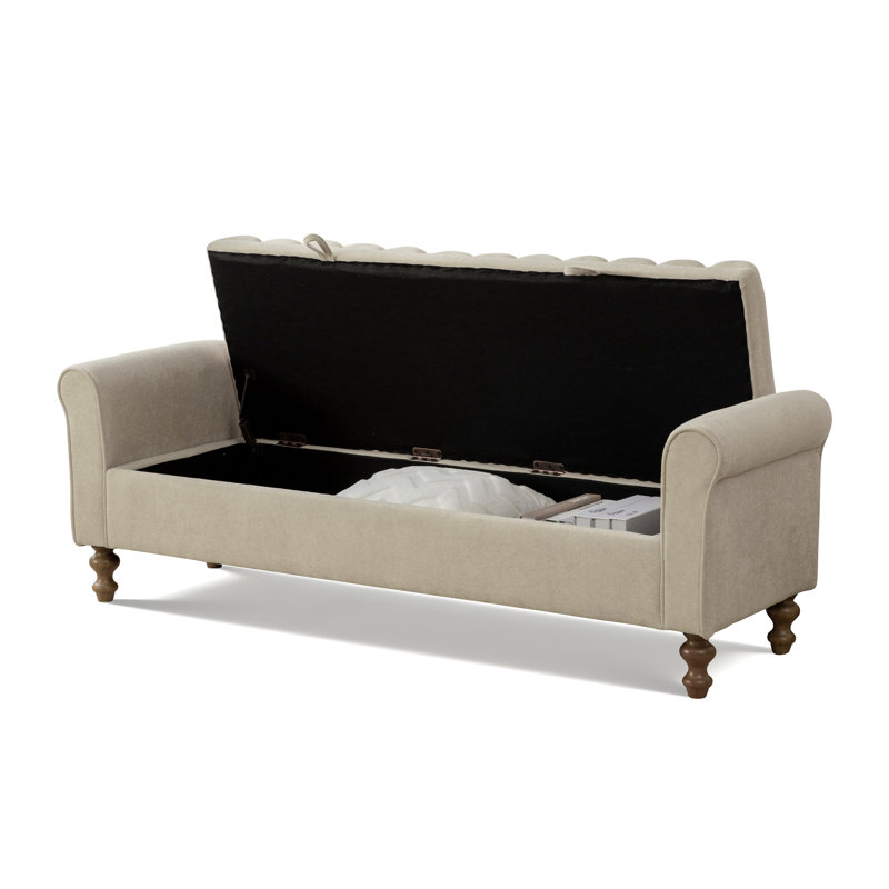 Banc de rangement rembourré de 65,55 po, Gris beige