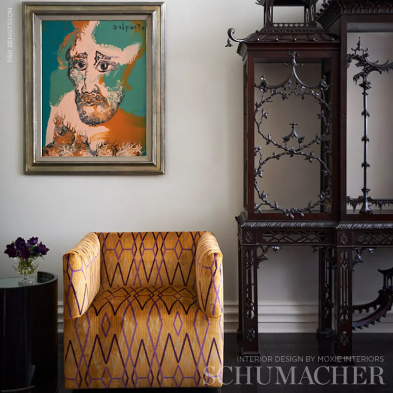 Schumacher x Neisha Crosland Kyoto Trellis Fabric, Saffron