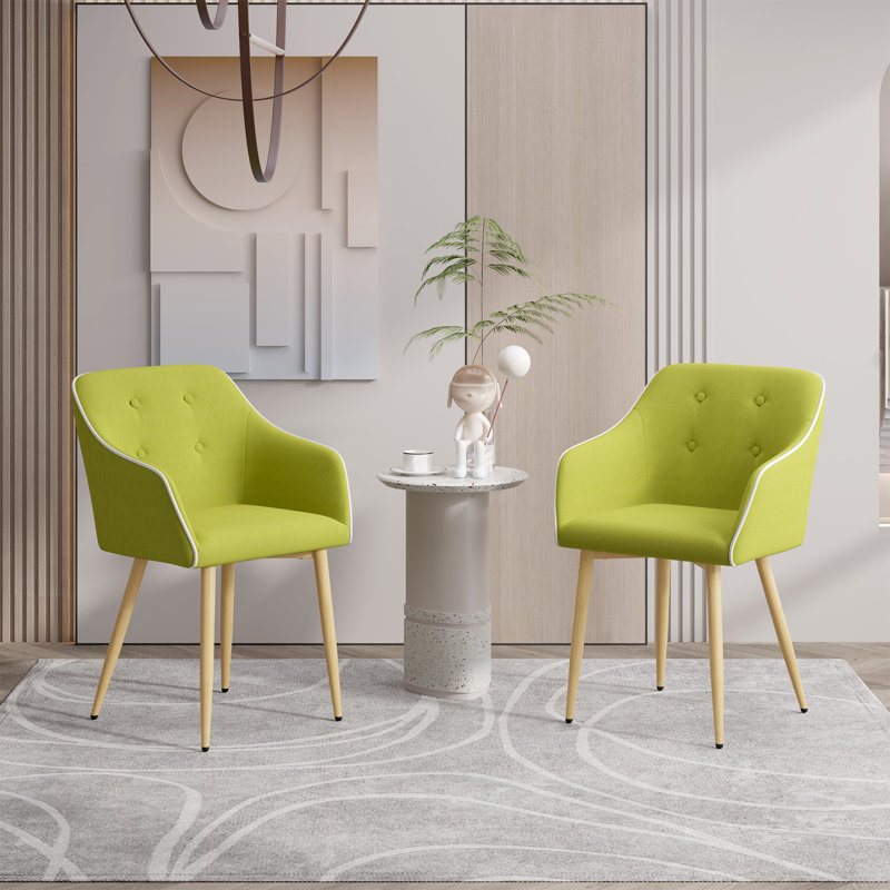 Ensemble de 2 chaises de salle à manger de style Mid-Century moderne avec pieds en métal au fini bois, Vert