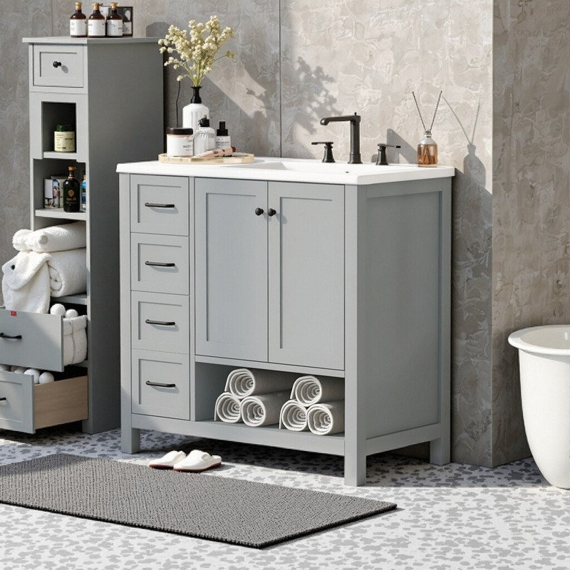 Meuble-lavabo 36 po avec tiroirs de meuble-lavabo, Gris