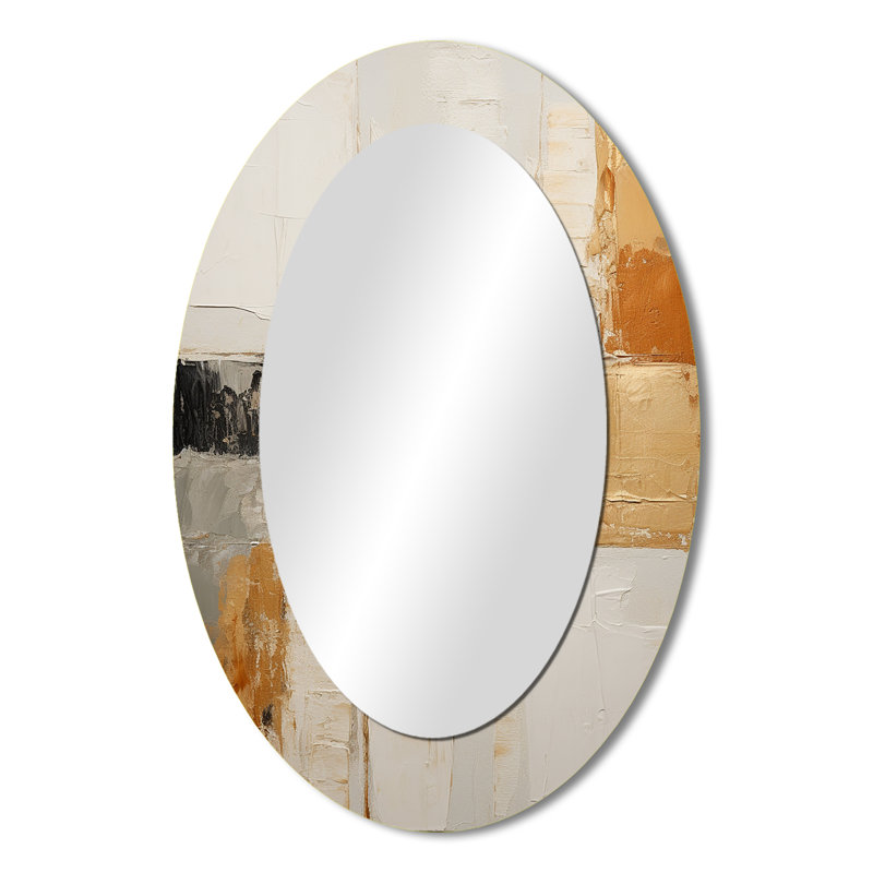 Beige et or Minimal Expression I - miroir décoratif ovale abstrait sur métal, 36 po x 24 po