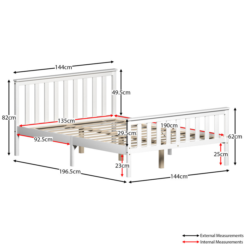 Solid Wood Bed, White, Double (4'6)