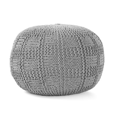 Modern 20 X 14 Knitted Cotton Pouf In Grey, No Assembly Required Grey Round Pouf, 20X20x14, Strong And Stable