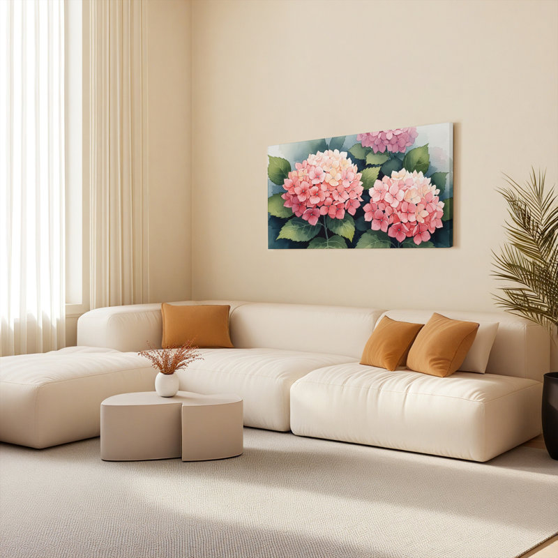 Hydrangea, aquarelle florale, reproduction d'art sur toile tendue sur toile, ensemble de 1, H 12 po x l 36 po