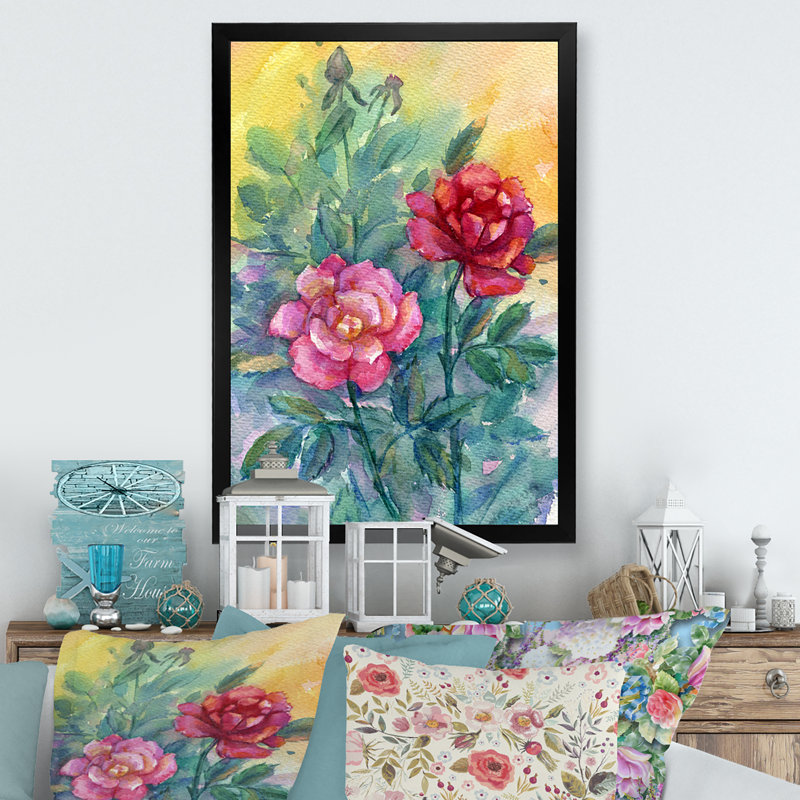 " Abstract Pink And Red Roses ", Black Picture Framed Canvas, 20" H x 12" W
