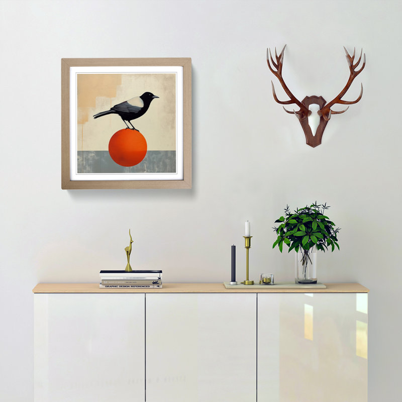Crow Bauhaus No.3 - Single Picture Frame Print on Wood, Oak
