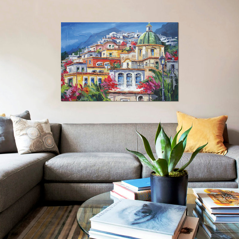 «Costa AmalFitana» par Roberto di Viccaro, reproduction sur toile tendue sur châssis, H 18 po x l 26 po x P 1,5 po