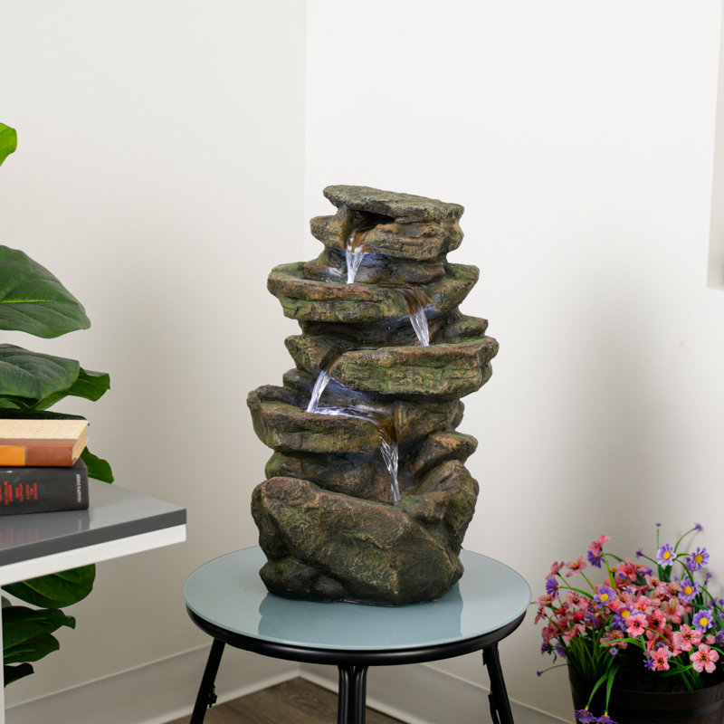 Outdoor Rock Fountain with Lights