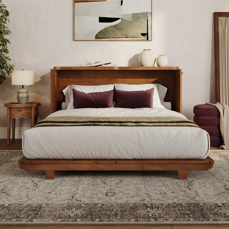 Commode escamotable avec matelas 6 po Charleston, Teak, Queen