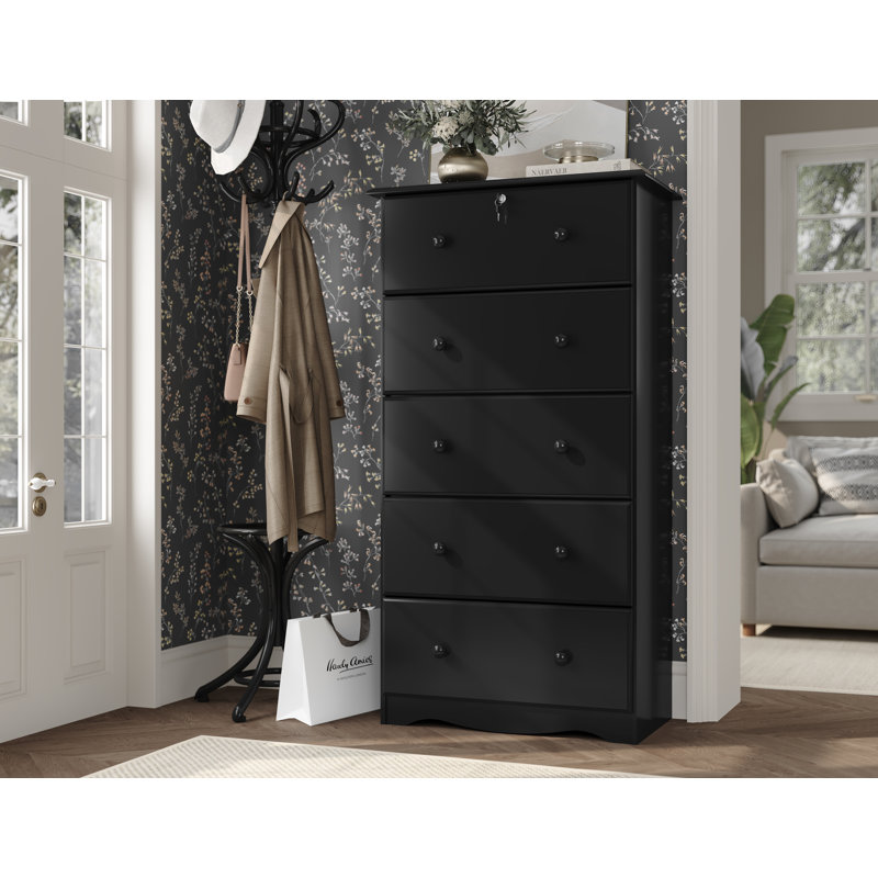 Commode 5 tiroirs avec serrure Gallashaw, Noir