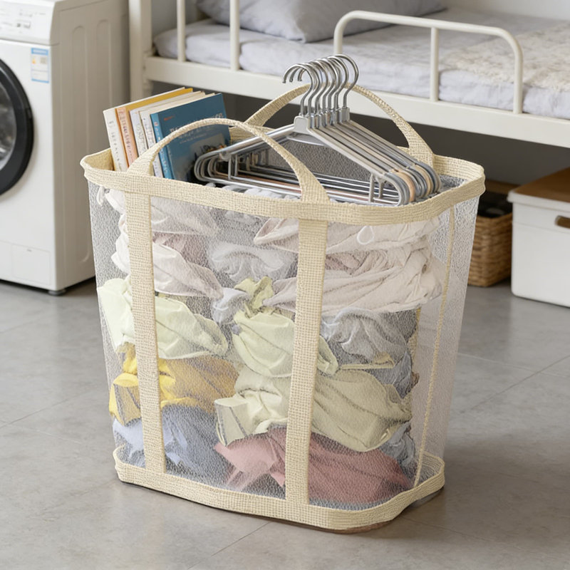 Beige，4Pcs,Foldable Laundry Hamper With Mesh Design For Home, Dorm, And Closet Organization - Portable Storage Basket For Clothes, Socks, And Undergarments