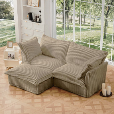 Canapé modulaire 2 places à housse avec repose-pieds convertible, siège large et profond en forme de L avec housse détachable et coussins moelleux multiples, tissu velours côtelé