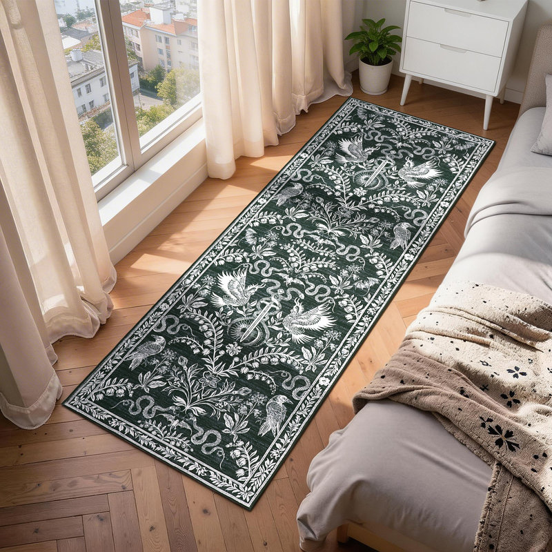 Tapis lxt-lavable Tapis lavable à la machine Lavable Boho, Black, Runner 2' x 6'