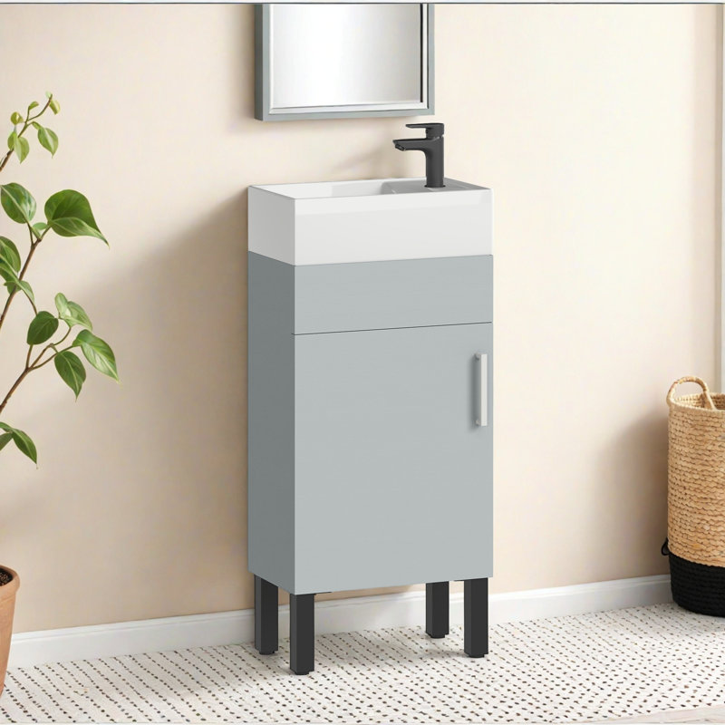 Meuble-lavabo de 16 pouces avec lavabo en céramique pour petit espace, Gris