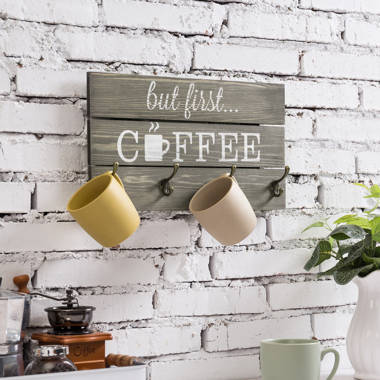 MyGift Wall Mounted Coffee Mug Display Rack, Rustic Burnt Wood Collectible  Travel Mug Cup Holder Shadow Box Shelf