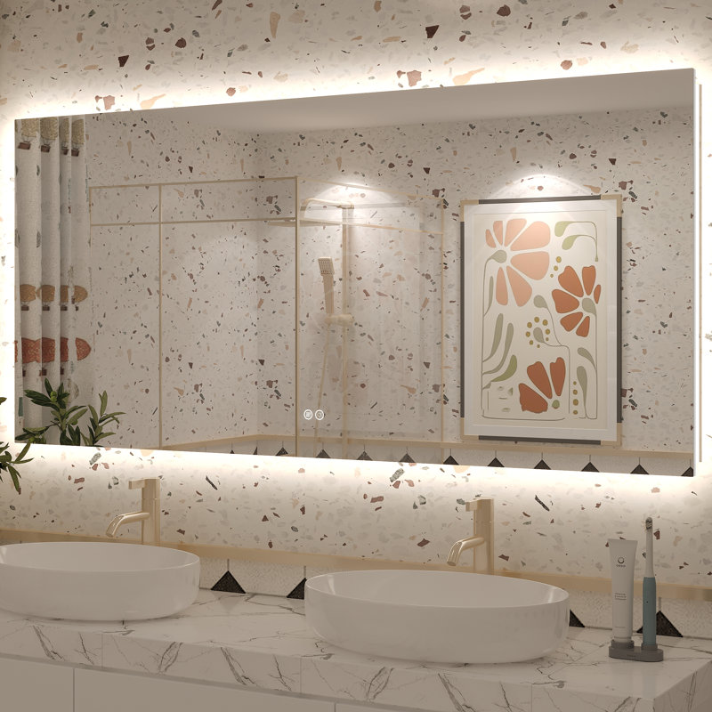 Molly Rectangle/Round/Oval LED Anti-Fog Tempered Glass Wall Bathroom Vanity Mirror - UL Certified, 60" x 28", Rectangle