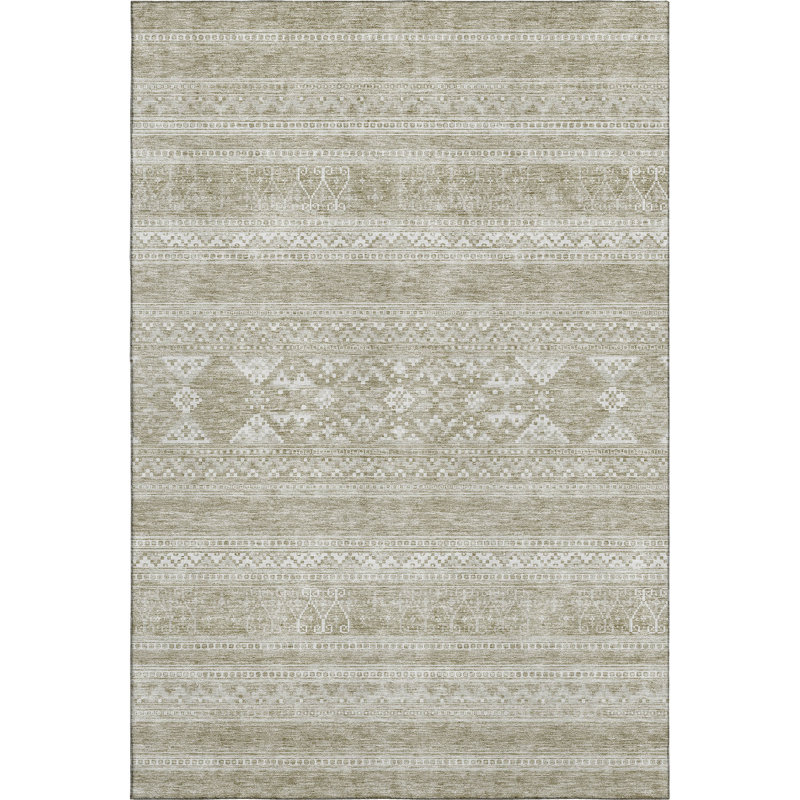 Premium Machine Washable Prisco Khaki Rug, Rectangle 10' x 14'