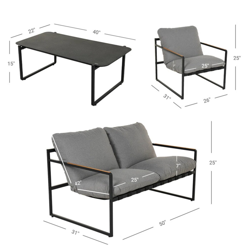 Modular Gray All-steel Webbing Sofa Set Of 4-piece