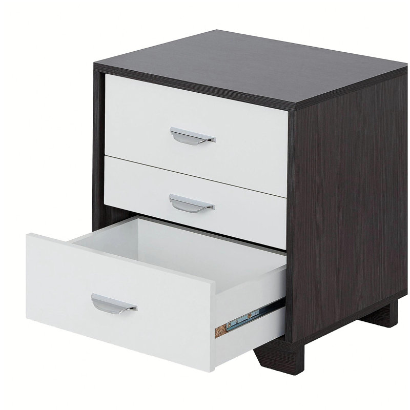 White Three Drawer Rectangular Decorative Table, White/Silver