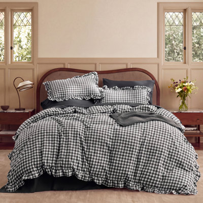 Bedsure Gingham Ruffle Duvet Cover, Soft Pre-Washed Microfiber Checked Plaid Comforter Cover Set, Vintage Farmhouse Bedding Set, Zipper Closure, NO Comforter