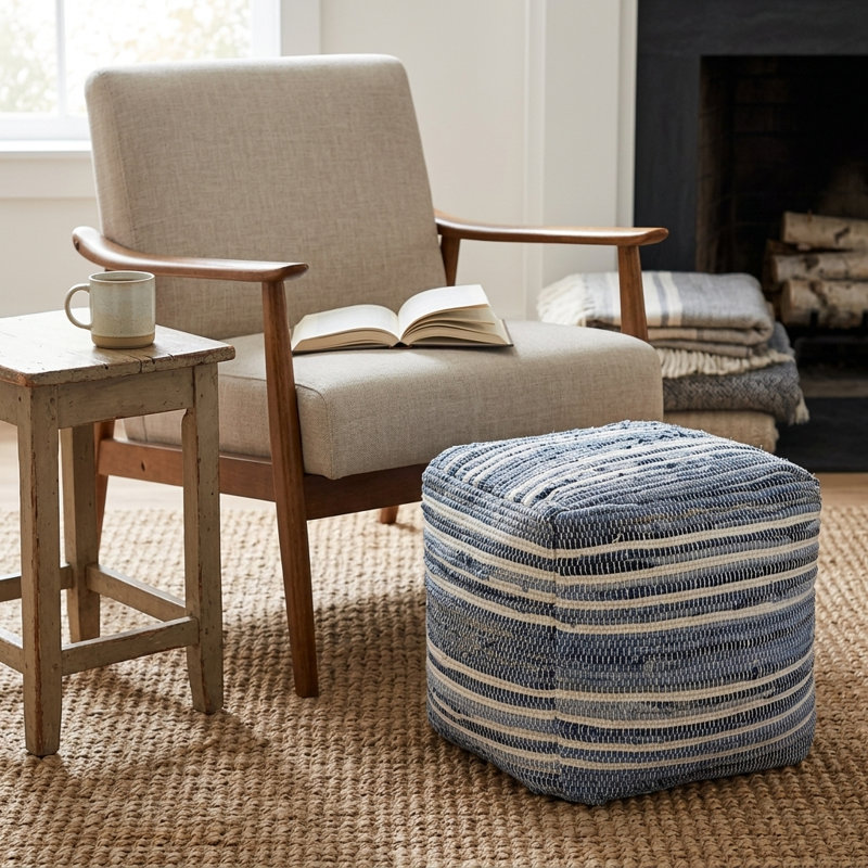 Billy Artisanal Hand-Woven Recycled Denim Pouf