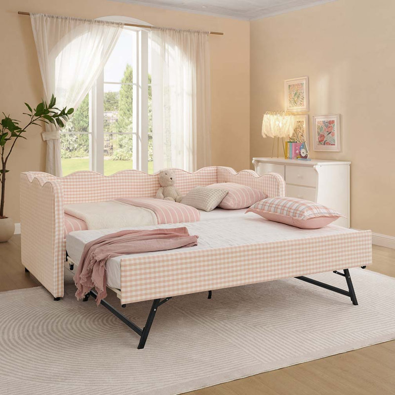 Lit de jour confortable en vichy avec couchette, Rose