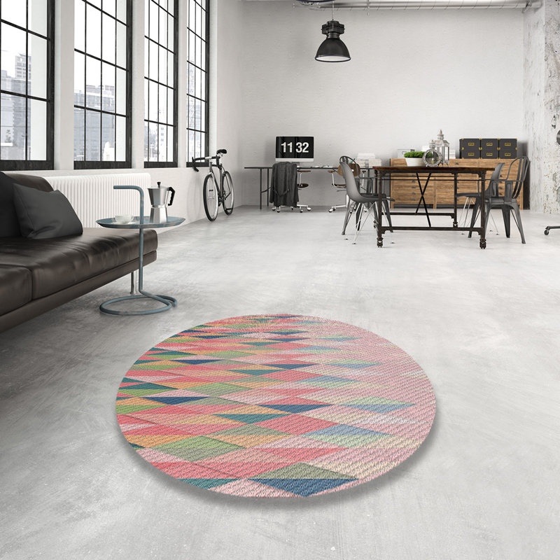 Tapis à motifs rose clair / vert, Rond 4 pi
