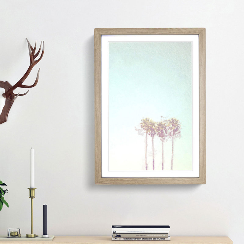 Summertime Palm Trees in Abstract - Picture Frame Painting Print, 65cm H x 48cm W x 2cm D, Oak Framed