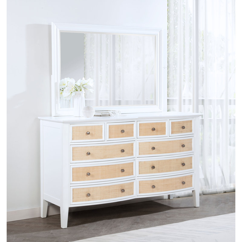 Commode 10 tiroirs et miroir Aakas - blanc