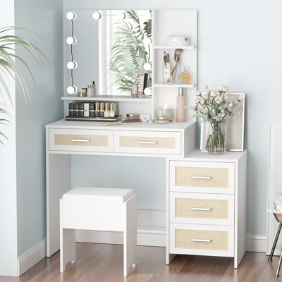 43.2'' Wide Vanity Set with Stool and Mirror