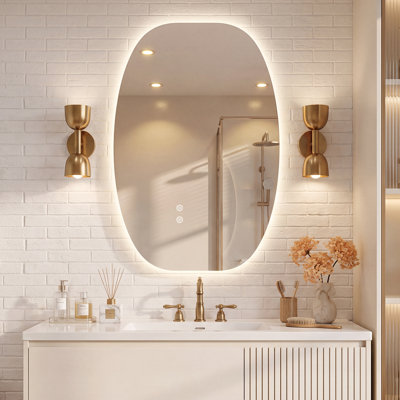 Miroir de salle de bain ovale à DEL rétroéclairé sans cadre avec antibuée, éclairage 3 couleurs, gradation continue, mémoire intelligente, verre trempé, certifié UL / ETL