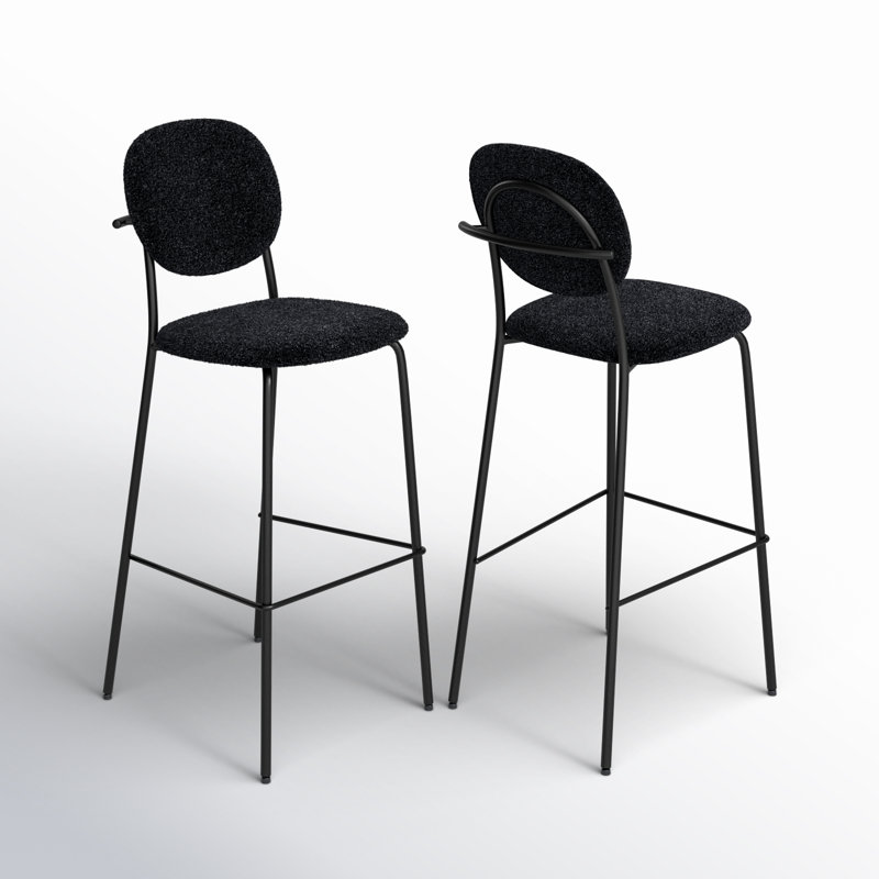 Alec Boucle Bar & Counter Stool, Black, Bar Stool (29.50” Seat Height)