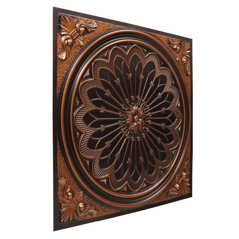 Rosace 2 pi X 2 pi Tuile de plafond à poser ou à coller, Cuivre antique