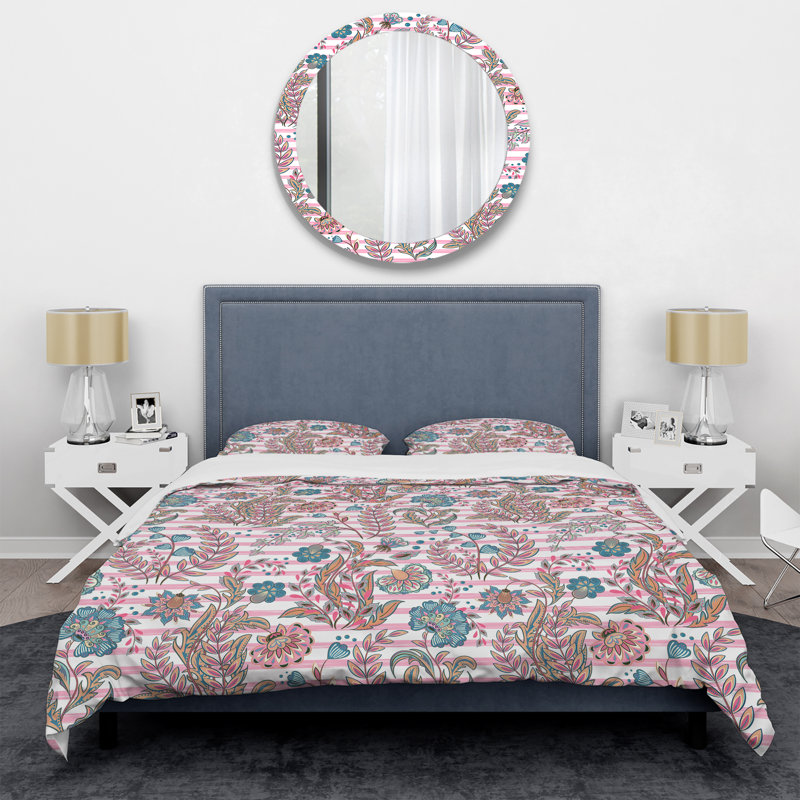 Motif rayé rose et bleu - Ensemble de housse de couette abstrait - Microfibre de polyester