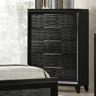 1pc Modern Contemporary Transitional Black Textured Finish 5-Drawer Storage Tall Chest Wooden Solid Wood Bedroom Living Room Home Storage Drawers Furn