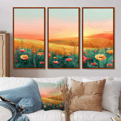 Flower Meadows At Sunset I - Ensemble de décorations murales fleurs