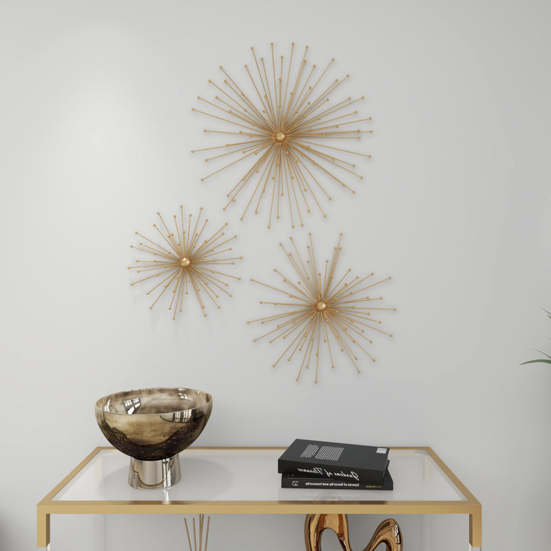 Ensemble de décoration murale en métal 3D Starburst Gold