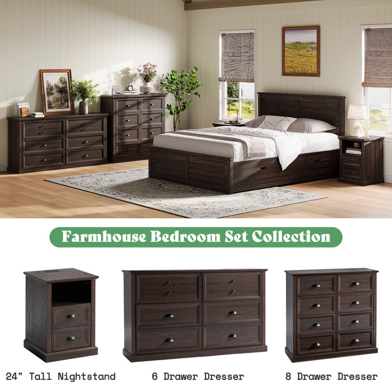 Rustic Brown Medium Wood Farmhouse 58" Six-Drawer Dresser