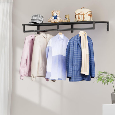 Portant mural avec tablette supérieure, support à vêtements industriel robuste de 46,5 po, tablette en métal avec tringle de suspension, support à vêtements, tablettes de salle de lavage, peu encombrant