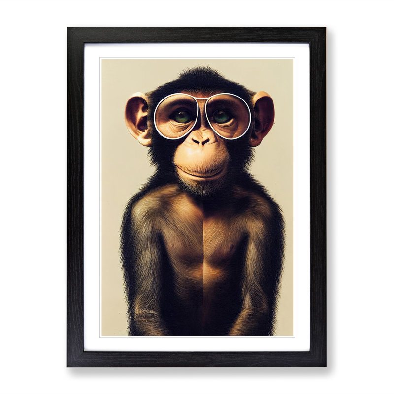 A Monkey In Glasses No.2 - Single Picture Frame Painting, Black Framed, 46cm H x 34cm W x 2cm D