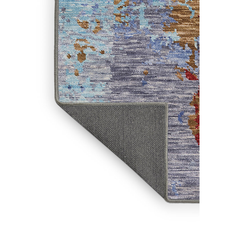 Tapis rouge / bleu / doré, Rectangle 7 pi x 9 pi