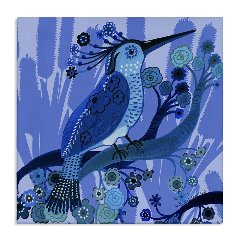 Toile d'oiseau bleu de style populaire, design par Kay Widdowson, H 24 po x l 24 po