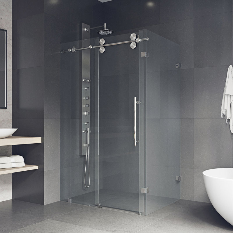 Winslow 46.5 in. W x 74 in. H Frameless Sliding Rectangle Shower Enclosure, Stainless Steel