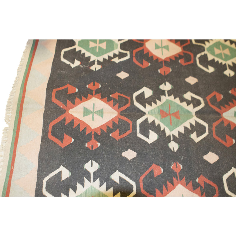 Tapis noir et multicolore de haute qualité noué à la main
