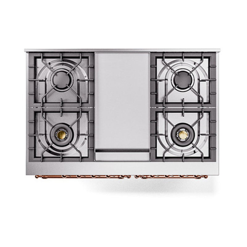 Cuisinière à double combustible de 40 po avec 6 brûleurs scellés et plaque chauffante ILVE Nostalgie II Series (porte pleine)