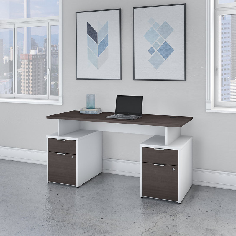 Bureau Jamestown, H 29,65 po x l 59,68 po x P 23,66 po, Blanc / Gris orage
