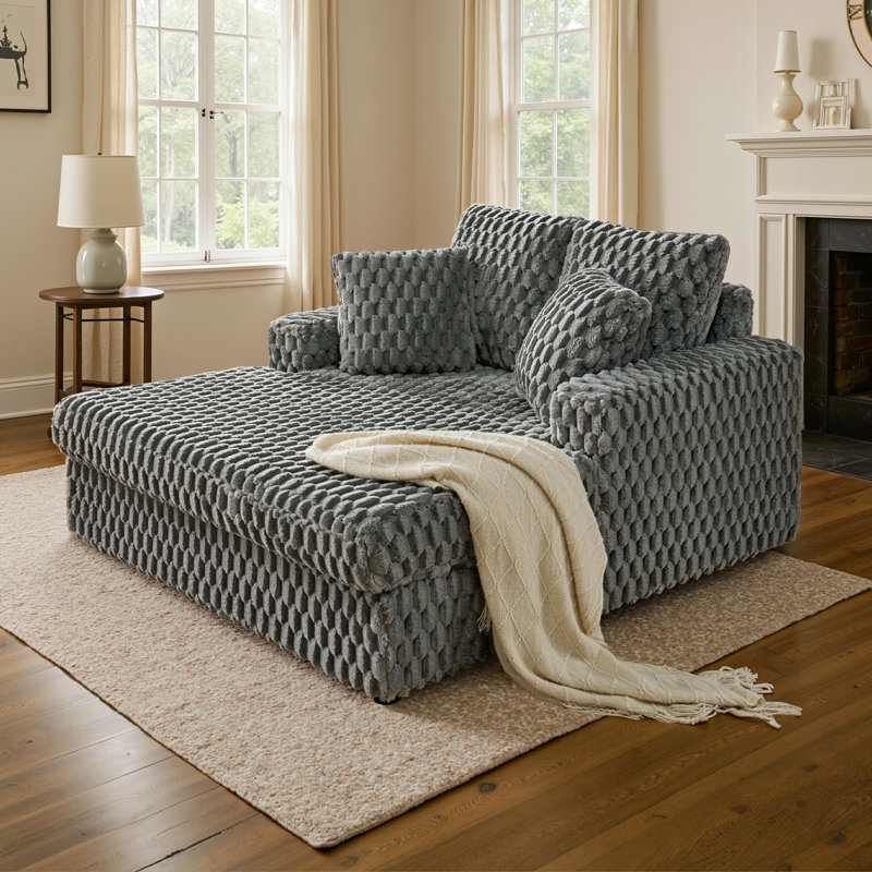 53 Inch Upholstered Chaise Lounge, Plush Sleeper Chair with Throw Pillows and Armrests, Sofa Bed Indoor for Living Room, Gray