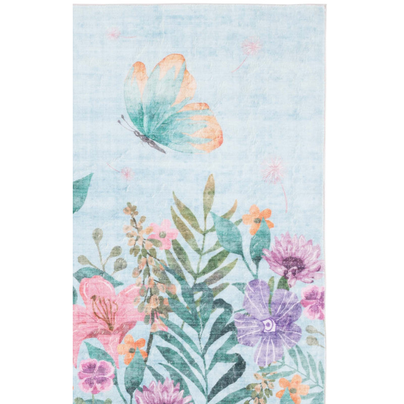 Tapis de cuisine Anircin, Rectangulaire 2 pi x 3 pi, Aigue-marine / rose
