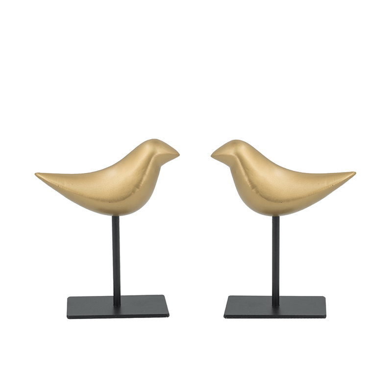 S/2 6.3X2.5X8" Gold Resin Bird Figurines On Sleek Black Iron Stands