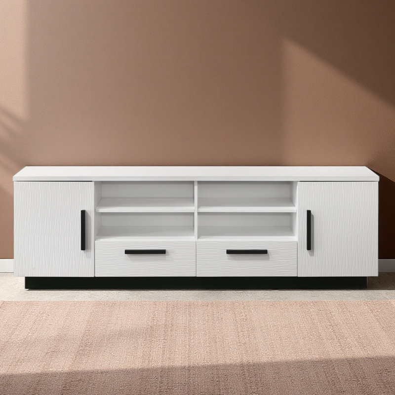 70.5"W White Finish TV Stand With Drawers